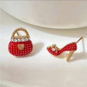 NWT - Women’s Shiny Rhinestone 14k Gold Plated Earrings (Red Color / One Size)